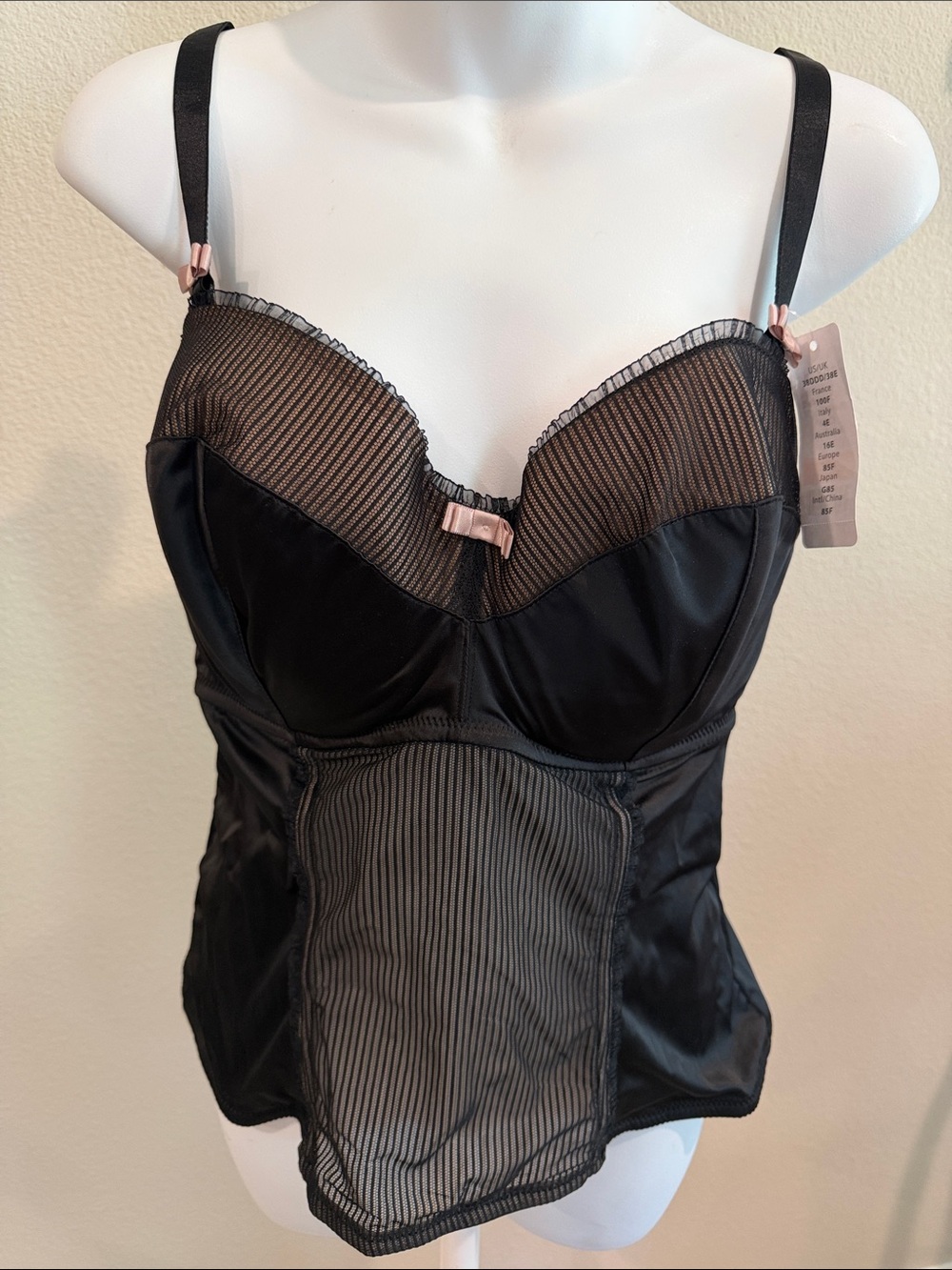 NWT Parfait by Affinitas Cassandra Strapless Bustier Longline Bra 38E Black Nud
